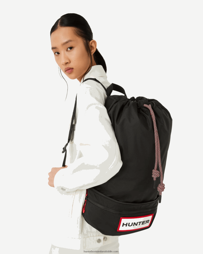 Men Hunter Travel Ripstop Recycled Nylon Two-Way Backpack Black/Red Box Logo 68TN2X406