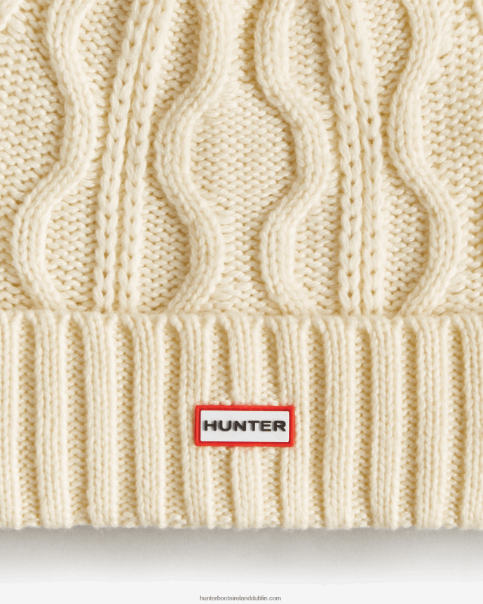 Men Hunter Cable Cuff Pompom Beanie White Willow 68TN2X494