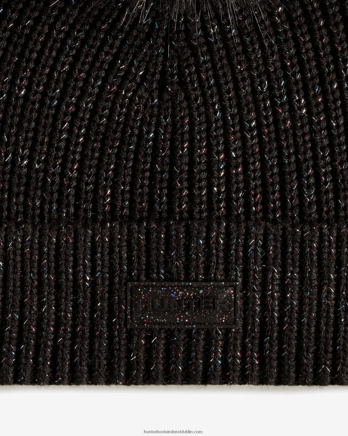 Men Hunter Glitter Lurex Pompom Beanie Black Multi 68TN2X483