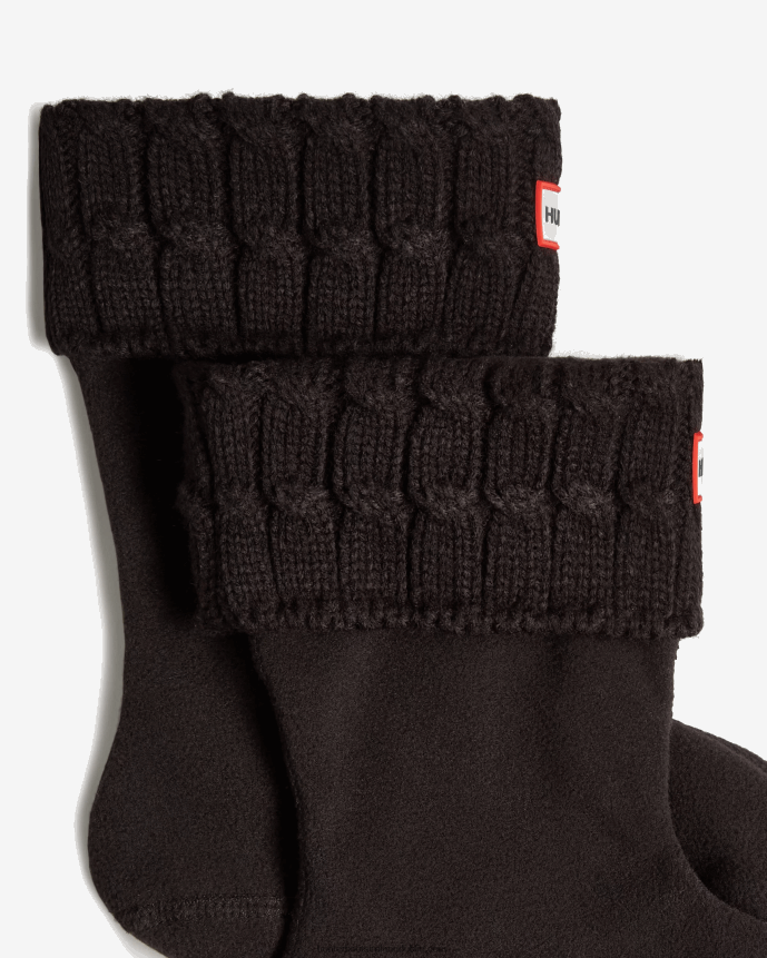 Men Hunter Recycled 6 Stitch Cable Cuff Short Boot Socks Black 68TN2X402