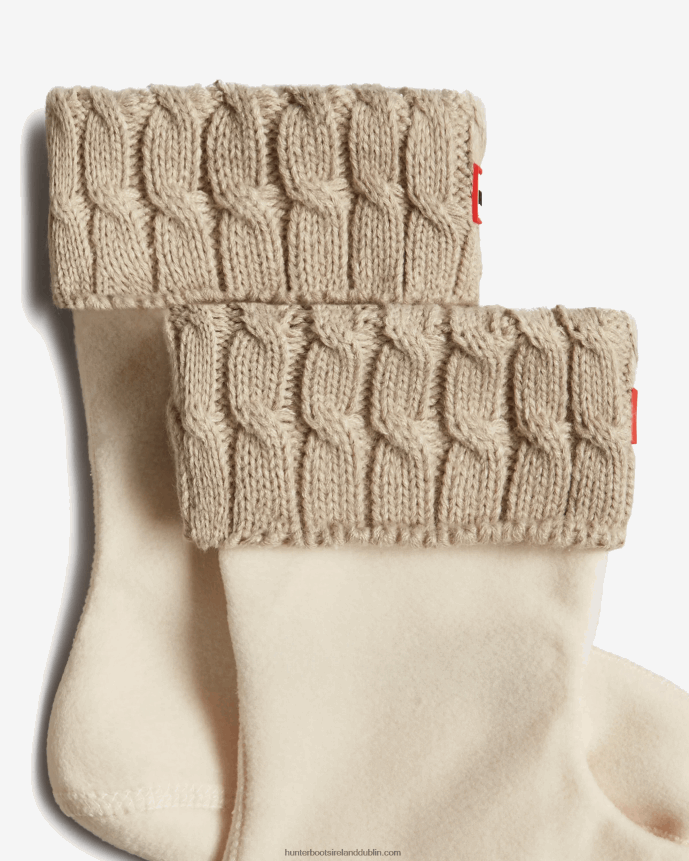 Men Hunter Recycled 6 Stitch Cable Cuff Short Boot Socks Greige 68TN2X403