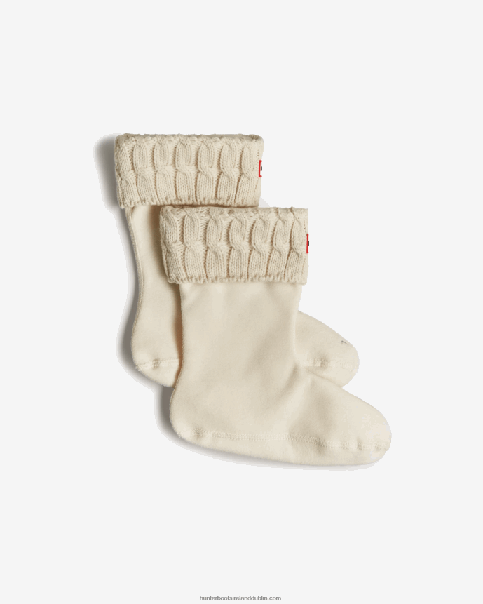 Men Hunter Recycled 6 Stitch Cable Cuff Short Boot Socks White 68TN2X404