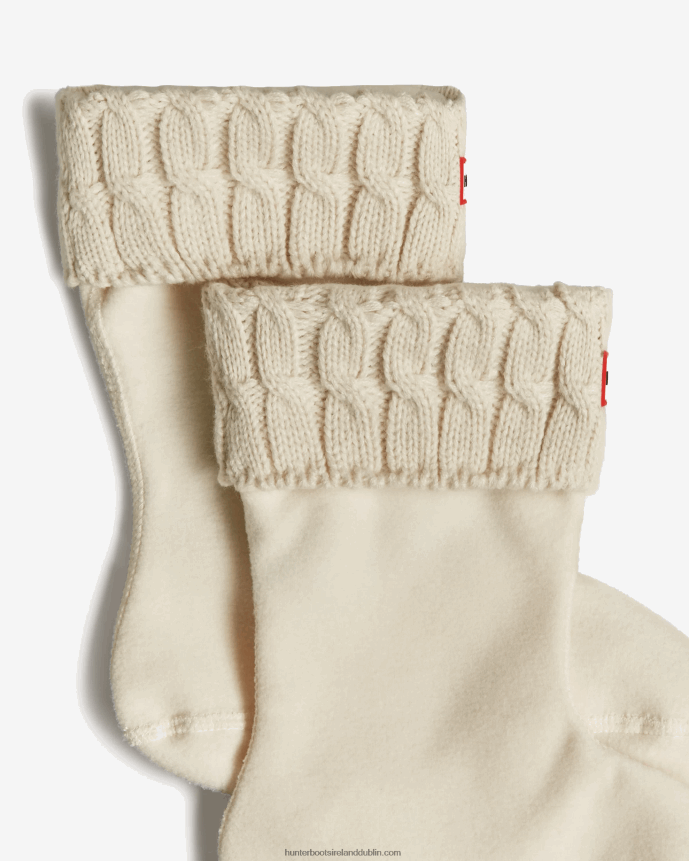 Men Hunter Recycled 6 Stitch Cable Cuff Short Boot Socks White 68TN2X404