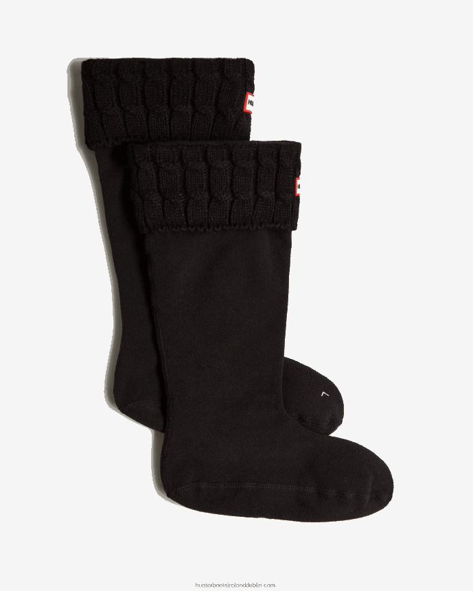 Men Hunter Recycled 6 Stitch Cable Cuff Tall Boot Socks Black 68TN2X374