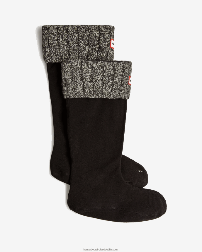 Men Hunter Recycled 6 Stitch Cable Cuff Tall Boot Socks Black/Grey 68TN2X388