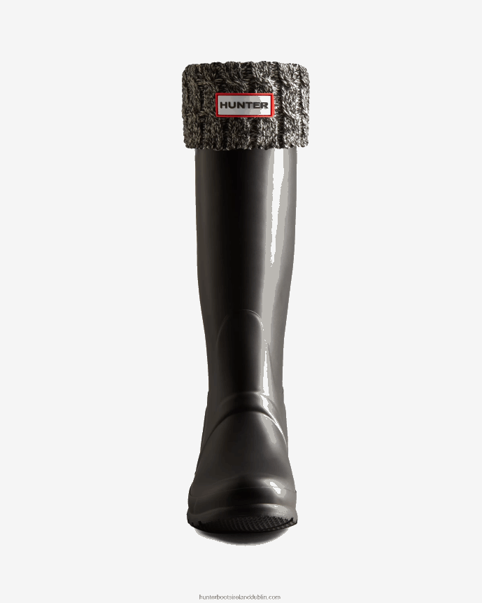 Men Hunter Recycled 6 Stitch Cable Cuff Tall Boot Socks Black/Grey 68TN2X388