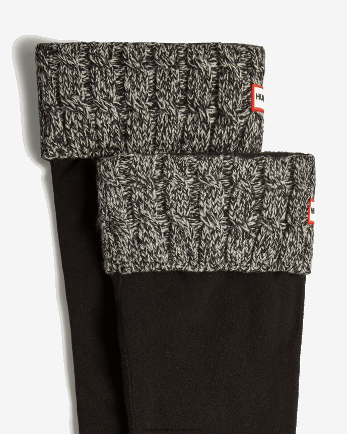 Men Hunter Recycled 6 Stitch Cable Cuff Tall Boot Socks Black/Grey 68TN2X388