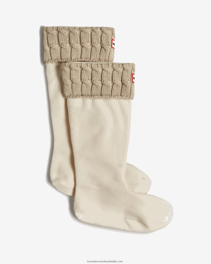 Men Hunter Recycled 6 Stitch Cable Cuff Tall Boot Socks Greige 68TN2X401