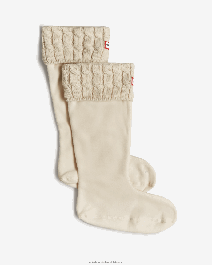 Men Hunter Recycled 6 Stitch Cable Cuff Tall Boot Socks White 68TN2X375