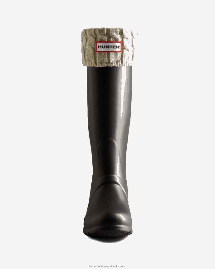 Men Hunter Recycled 6 Stitch Cable Cuff Tall Boot Socks White 68TN2X375