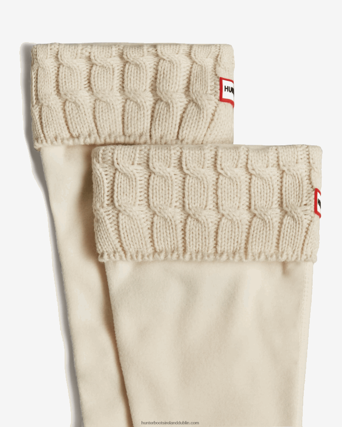 Men Hunter Recycled 6 Stitch Cable Cuff Tall Boot Socks White 68TN2X375