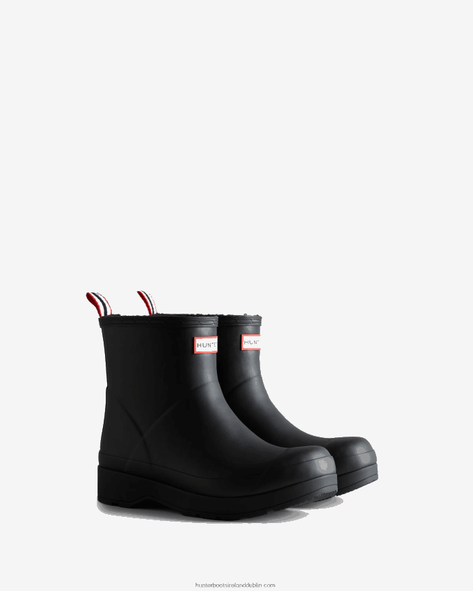 Men Hunter Play Vegan Shearling Insulated Short Rain Boots Black 68TN2X513