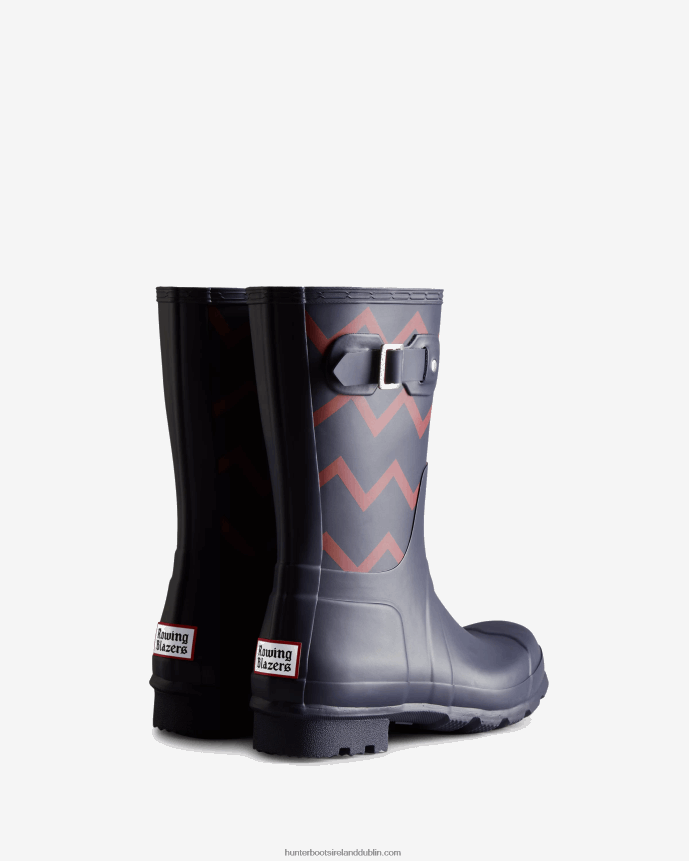 Men Hunter Rowing Blazers Zig Zag Short Rain Boots Evening Blue/Sundried Red 68TN2X542
