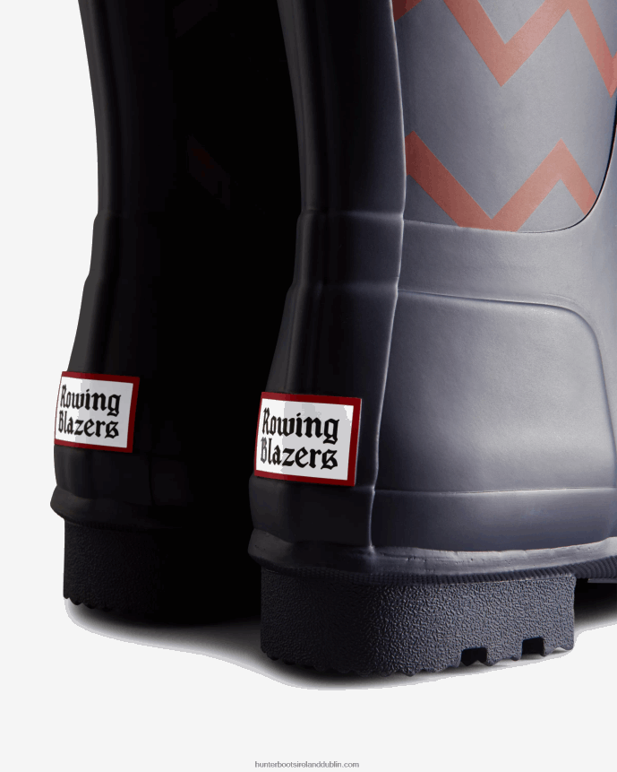 Men Hunter Rowing Blazers Zig Zag Short Rain Boots Evening Blue/Sundried Red 68TN2X542
