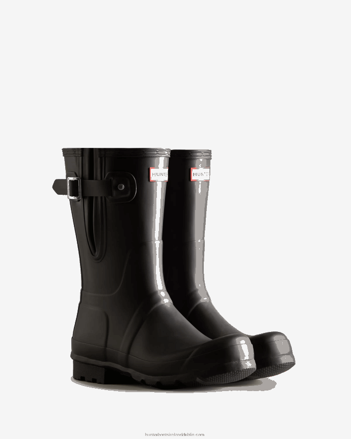 Men Hunter Short Side Adjustable Rain Boots Black 68TN2X548