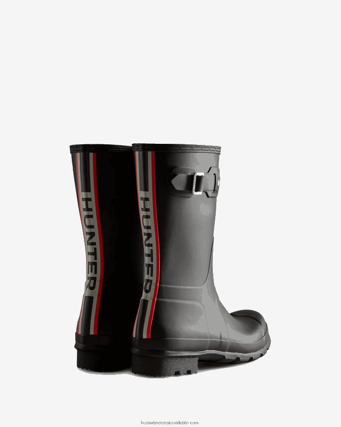Men Hunter Tri-Colour Logo Backstrap Short Rain Boots Black 68TN2X549