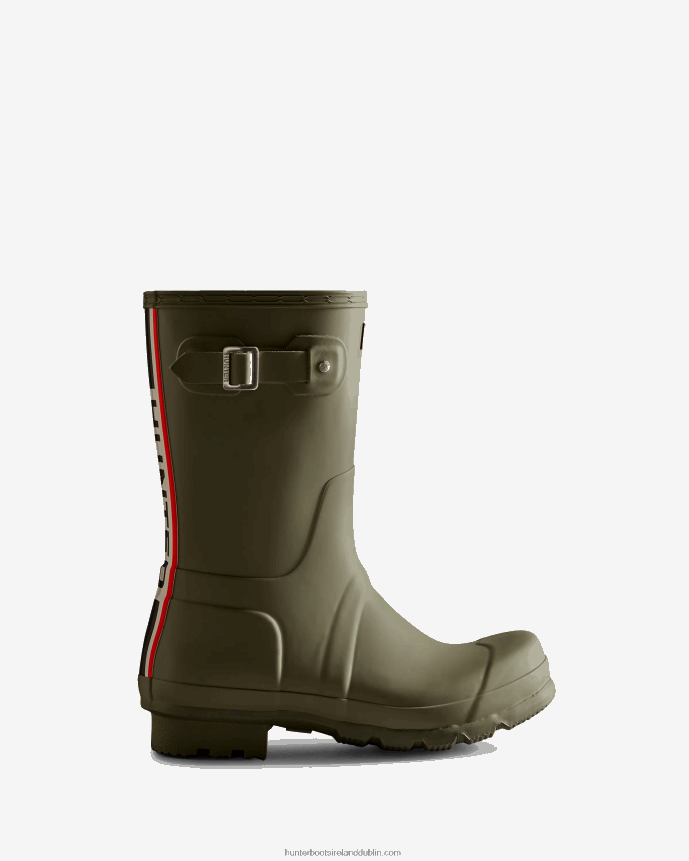 Men Hunter Tri-Colour Logo Backstrap Short Rain Boots Lichen Green 68TN2X559