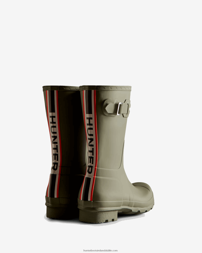 Men Hunter Tri-Colour Logo Backstrap Short Rain Boots Lichen Green 68TN2X559