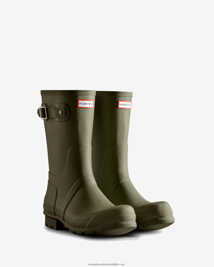 Men Hunter Tri-Colour Logo Backstrap Short Rain Boots Lichen Green 68TN2X559