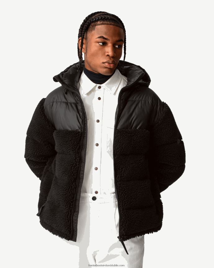 Men Hunter Wanderer Vegan Shearling Insulated Mid Puffer Jacket Black 68TN2X613