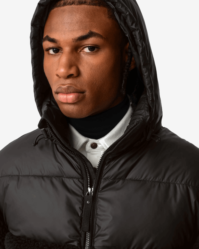 Men Hunter Wanderer Vegan Shearling Insulated Mid Puffer Jacket Black 68TN2X613