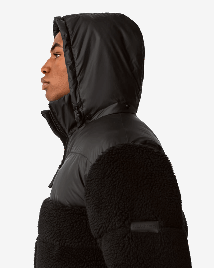 Men Hunter Wanderer Vegan Shearling Insulated Mid Puffer Jacket Black 68TN2X613