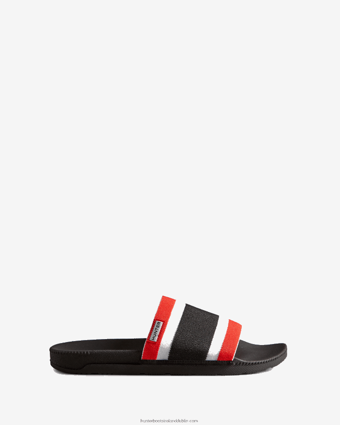 Men Hunter Tri Colour Elastic Slides Black/Red/White 68TN2X568