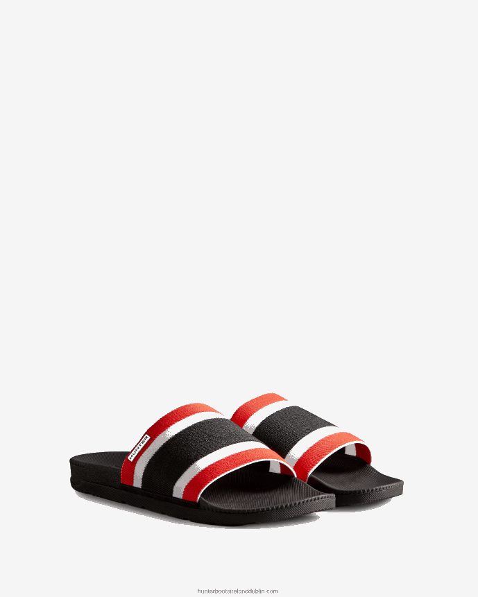 Men Hunter Tri Colour Elastic Slides Black/Red/White 68TN2X568
