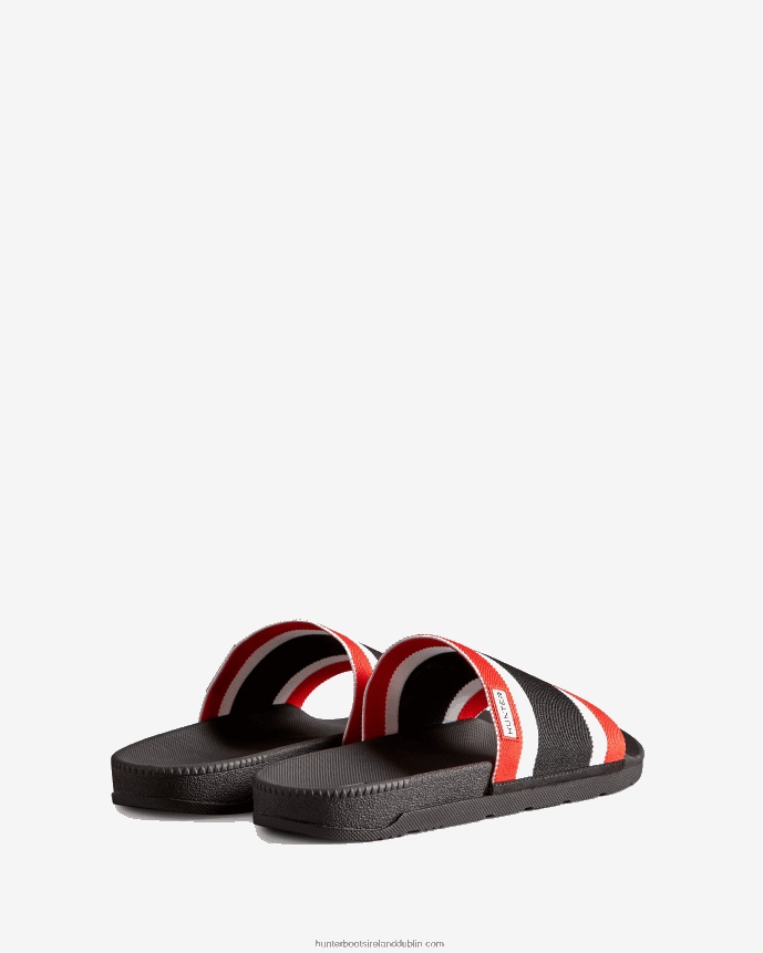 Men Hunter Tri Colour Elastic Slides Black/Red/White 68TN2X568