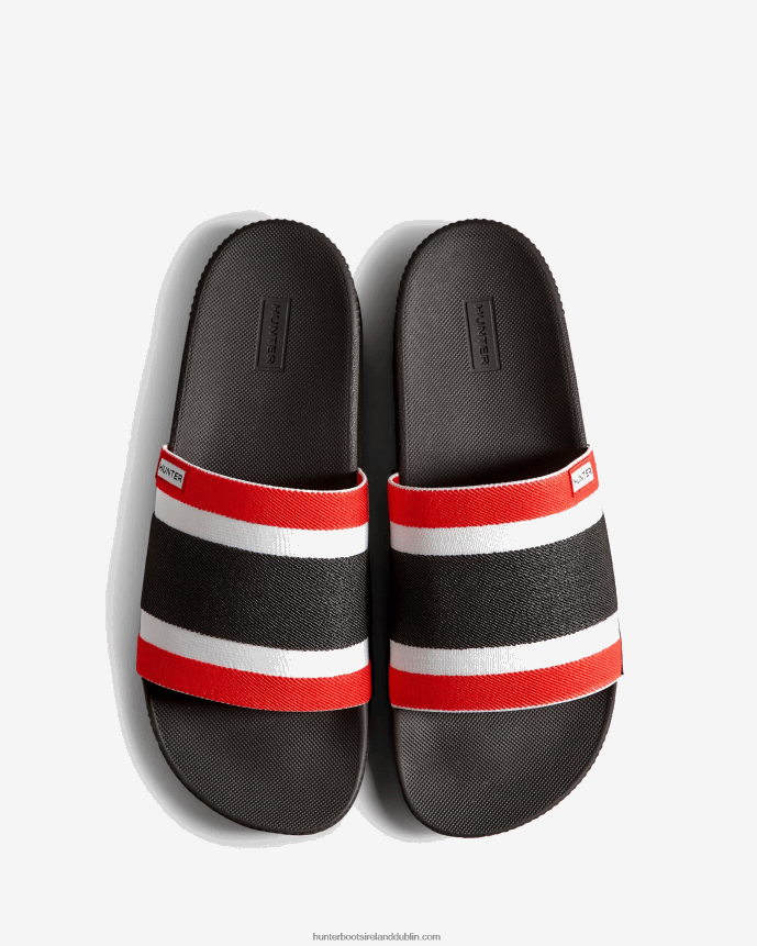 Men Hunter Tri Colour Elastic Slides Black/Red/White 68TN2X568