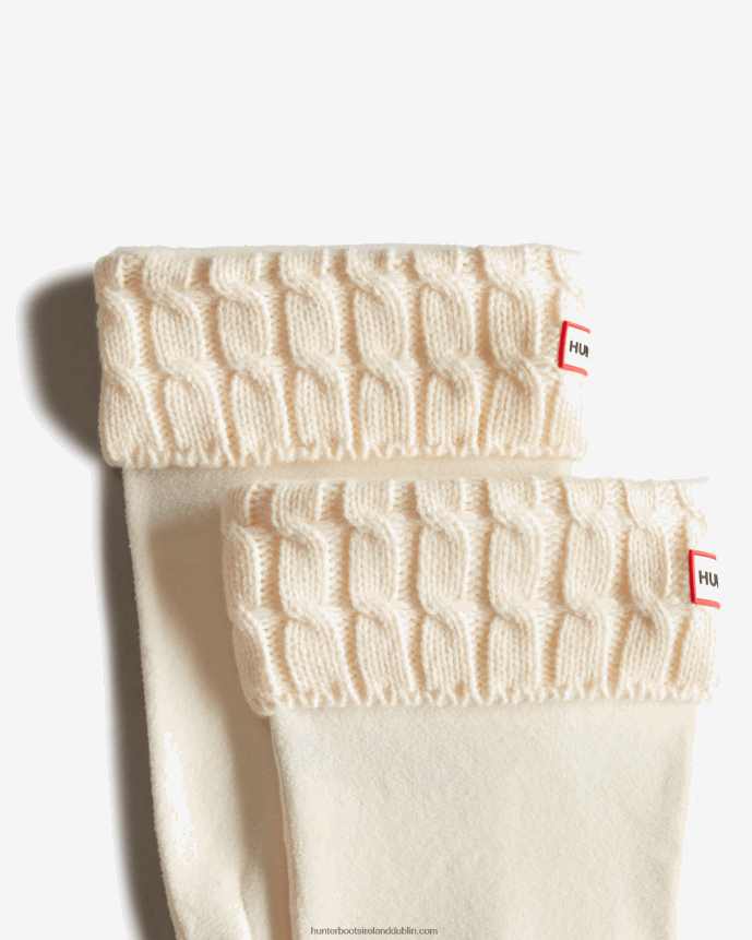 Women Hunter 6 Stitch Cable Knitted Cuff Tall Boot Socks White 68TN2X475