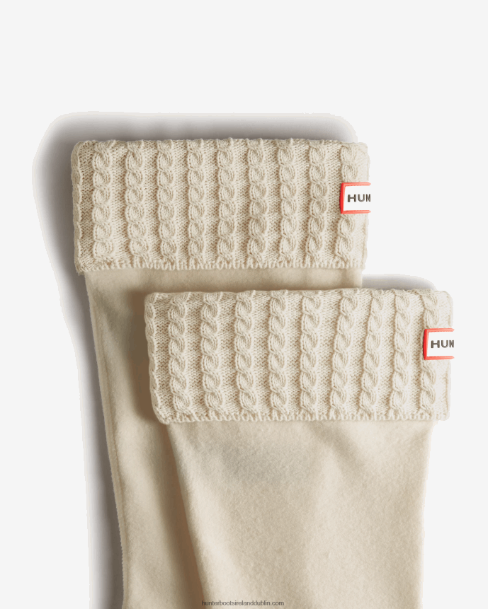 Women Hunter Recycled Mini Cable Knitted Cuff Tall Boot Socks White 68TN2X486