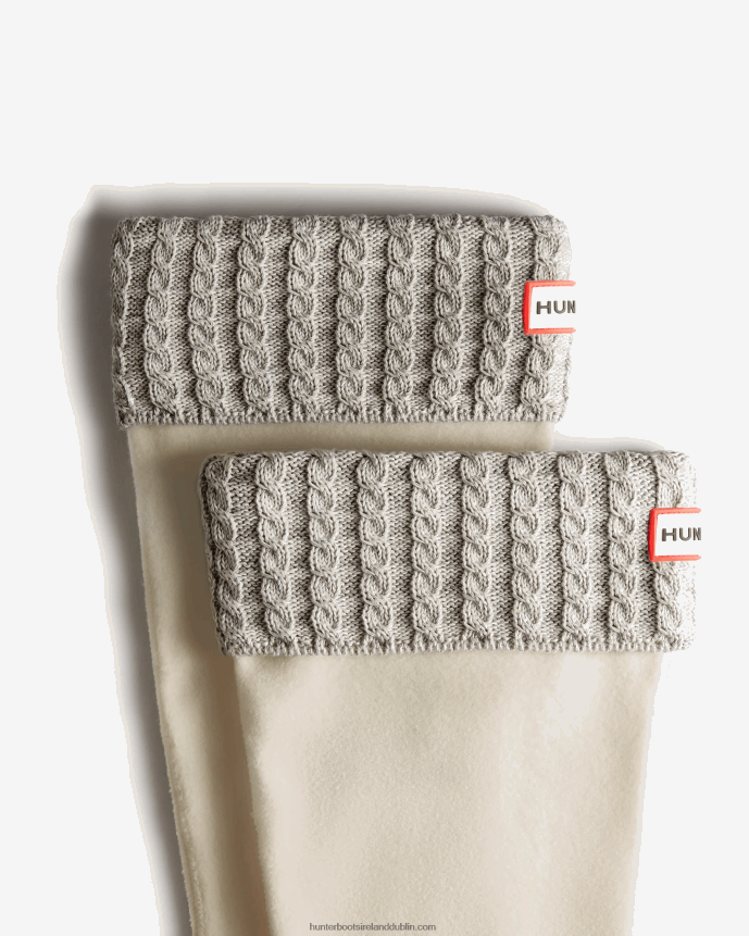Women Hunter Recycled Mini Cable Knitted Cuff Tall Boot Socks White/Pale Grey 68TN2X409