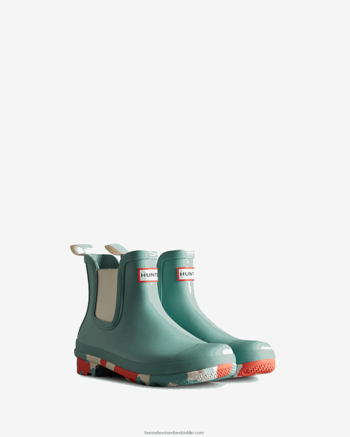 Women Hunter Colour Splash Sole Chelsea Boots Birdseye Blue/White Willow/Persimmon Pink 68TN2X280