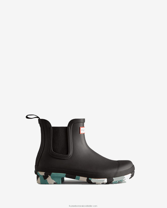 Women Hunter Colour Splash Sole Chelsea Boots Black/White Willow/Birseye Blue 68TN2X130