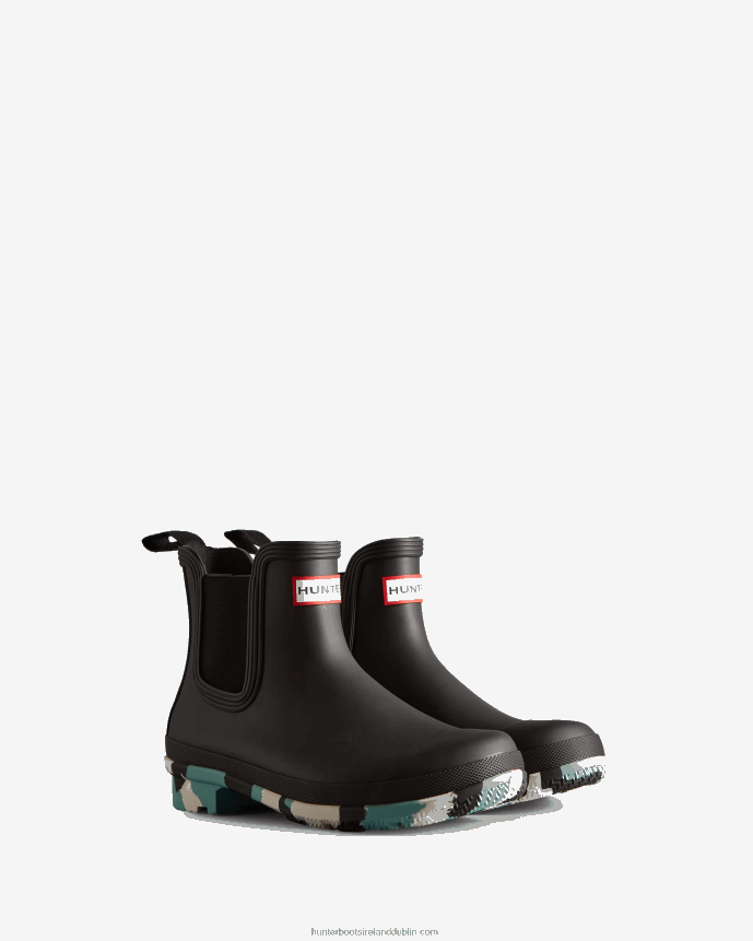 Women Hunter Colour Splash Sole Chelsea Boots Black/White Willow/Birseye Blue 68TN2X130