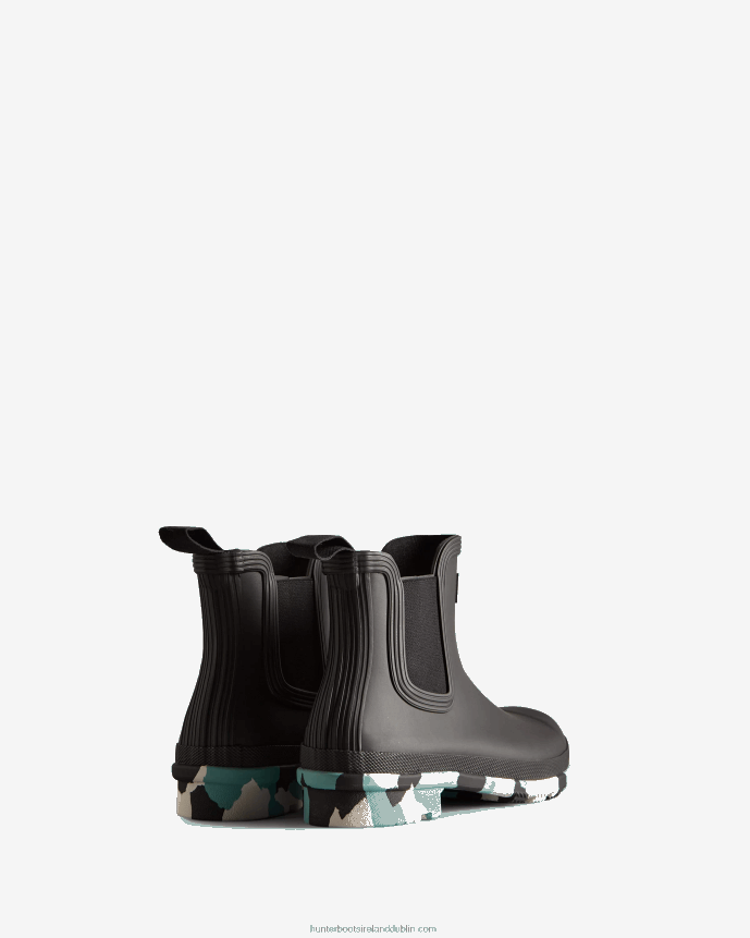 Women Hunter Colour Splash Sole Chelsea Boots Black/White Willow/Birseye Blue 68TN2X130