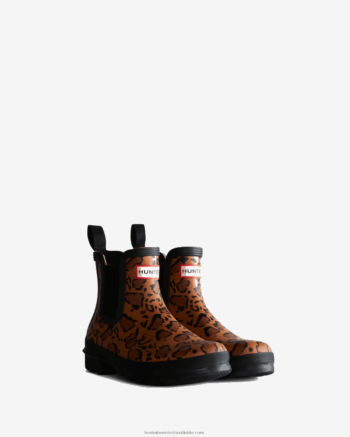 Women Hunter Leopard Print Chelsea Boots Rich Tan/Saddle/Black 68TN2X221