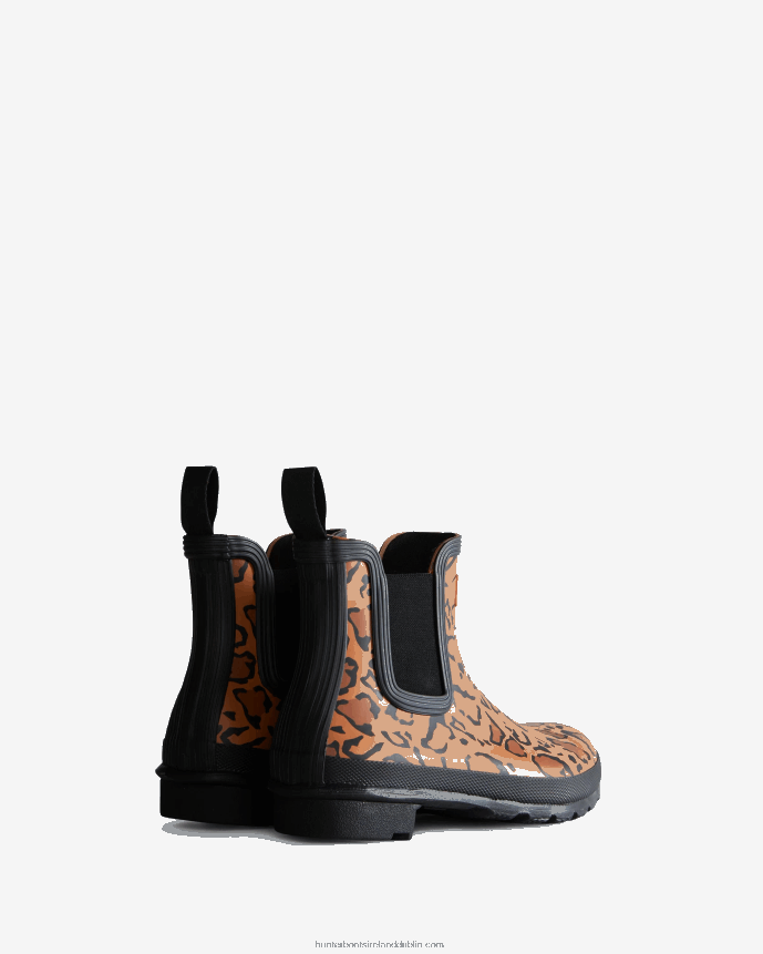 Women Hunter Leopard Print Chelsea Boots Rich Tan/Saddle/Black 68TN2X221