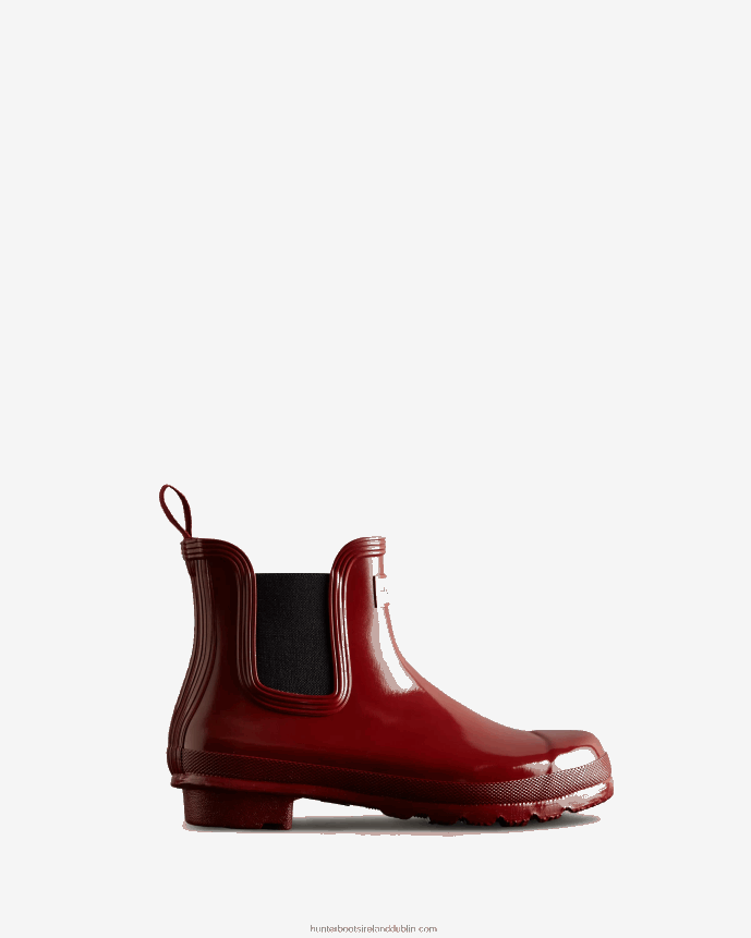 Women Hunter Original Gloss Chelsea Boots Fall Red/Black 68TN2X175
