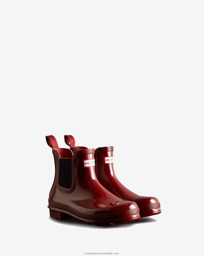 Women Hunter Original Gloss Chelsea Boots Fall Red/Black 68TN2X175