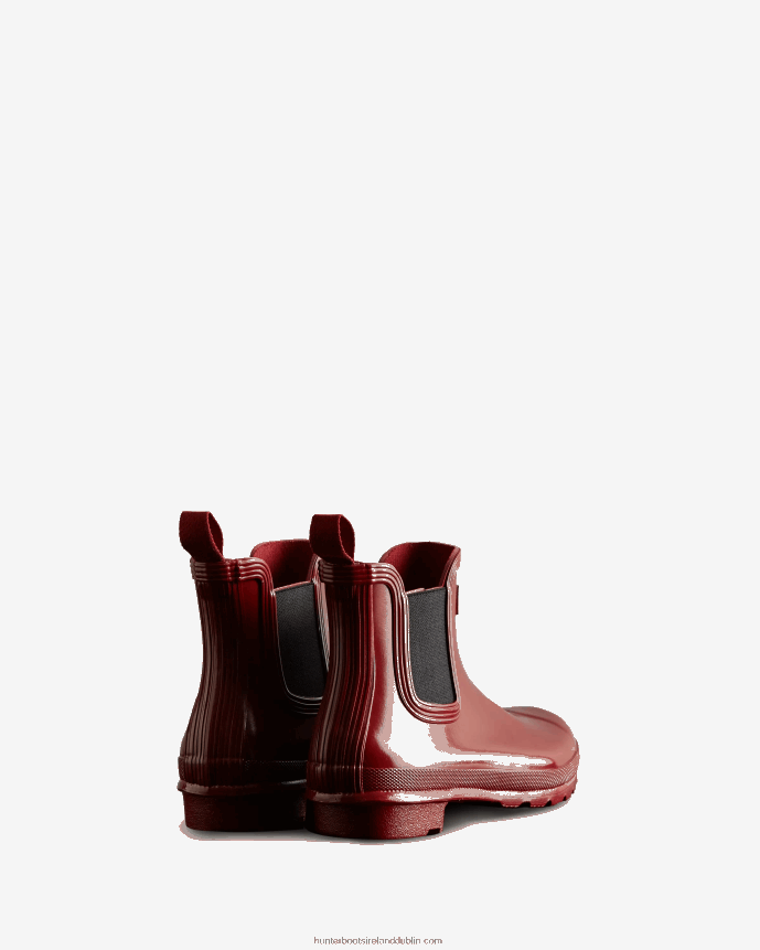 Women Hunter Original Gloss Chelsea Boots Fall Red/Black 68TN2X175