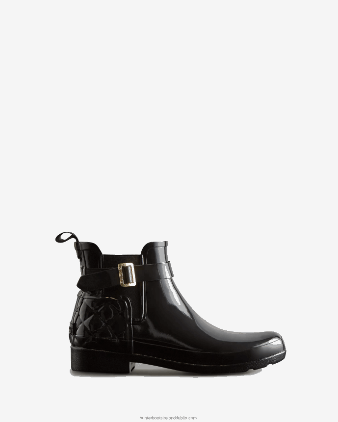 Women Hunter Refined Slim Fit Quilted Gloss Chelsea Boots Black 68TN2X309
