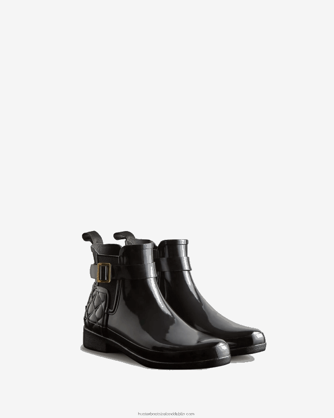 Women Hunter Refined Slim Fit Quilted Gloss Chelsea Boots Black 68TN2X309