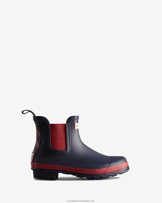 Women Hunter Rowing Blazers Zig Zag Chelsea Boots Evening Blue/Sundried Red 68TN2X185
