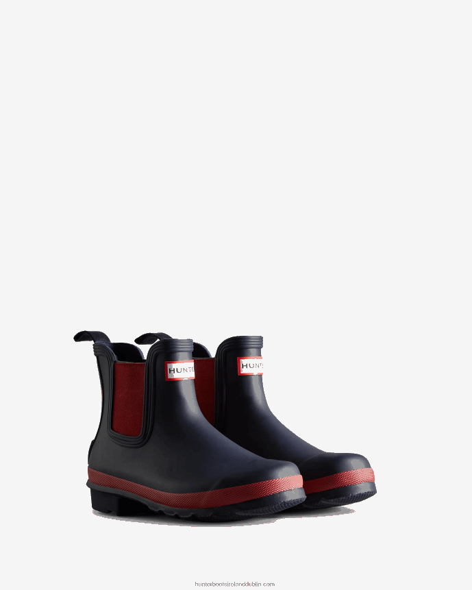 Women Hunter Rowing Blazers Zig Zag Chelsea Boots Evening Blue/Sundried Red 68TN2X185