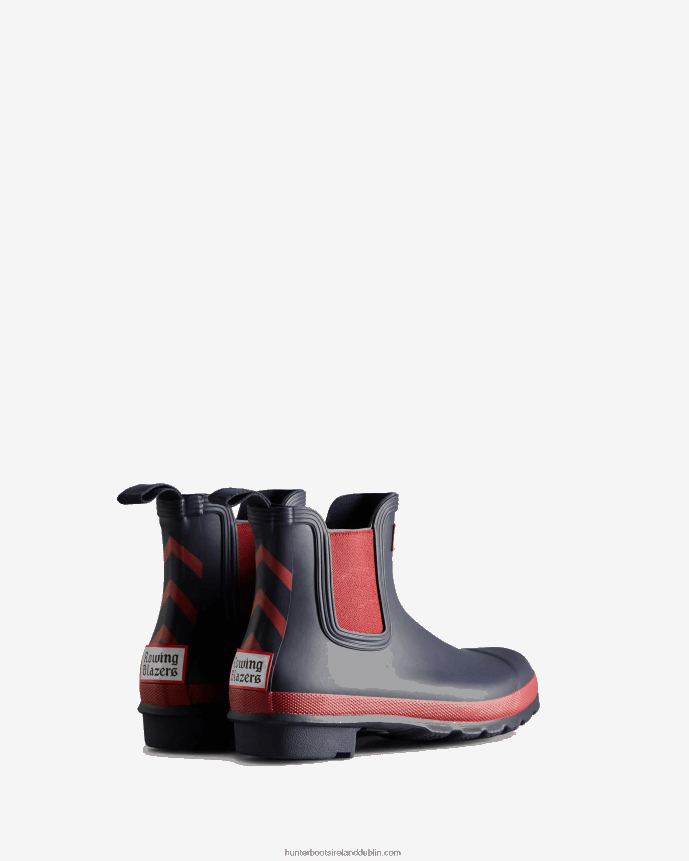 Women Hunter Rowing Blazers Zig Zag Chelsea Boots Evening Blue/Sundried Red 68TN2X185