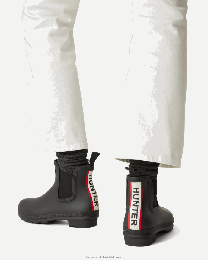 Women Hunter Tri-Colour Logo Backstrap Chelsea Boots Black 68TN2X51