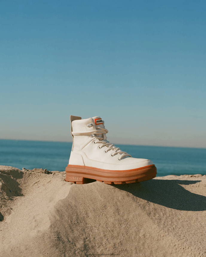 Women Hunter Rebel Explorer Leather Commando Boots Shaded White/Gum 68TN2X254