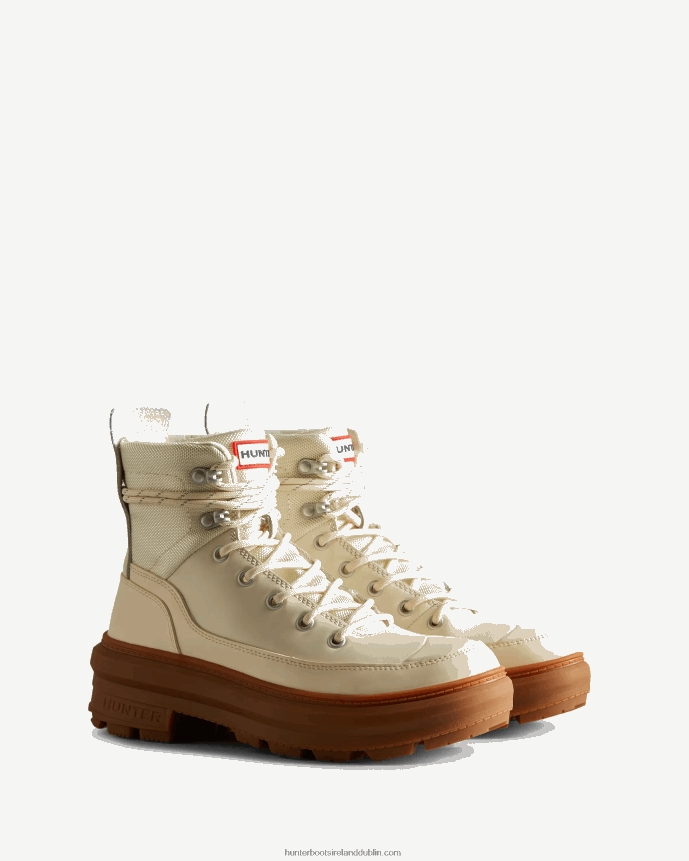 Women Hunter Rebel Explorer Leather Commando Boots Shaded White/Gum 68TN2X254